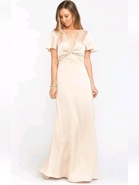 Show Me Your Mumu Rome Twist Gown Maxi Satin Champaign Dress Size 1X Wedding USA